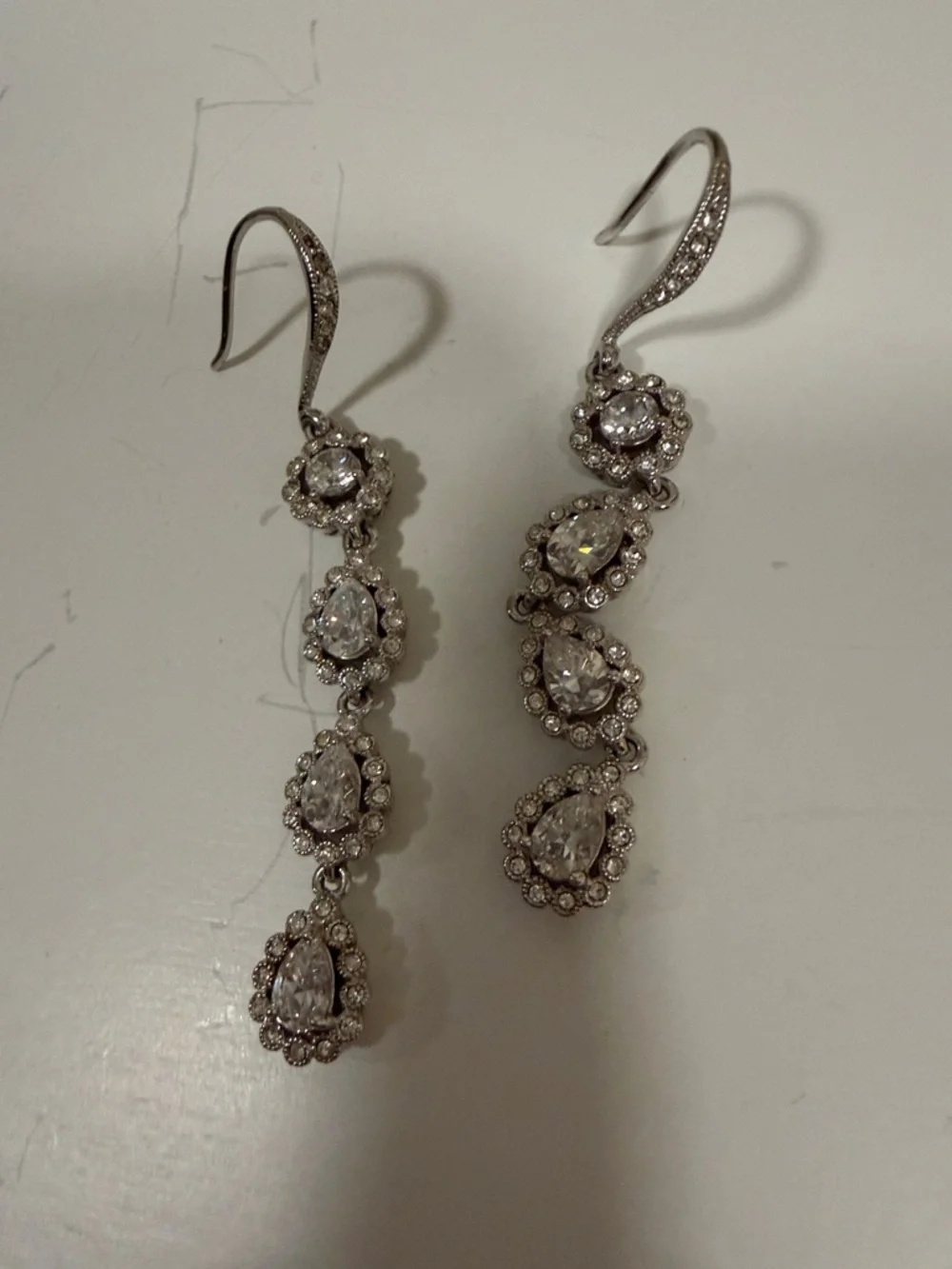 Elegant Silver Crystal Drop Earrings - Long Dangle Earrings - Picture 4 of 7